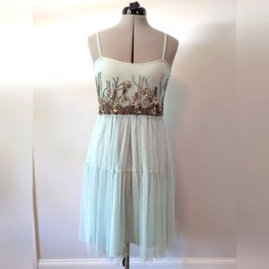 Mint tiered sequin spaghetti dress